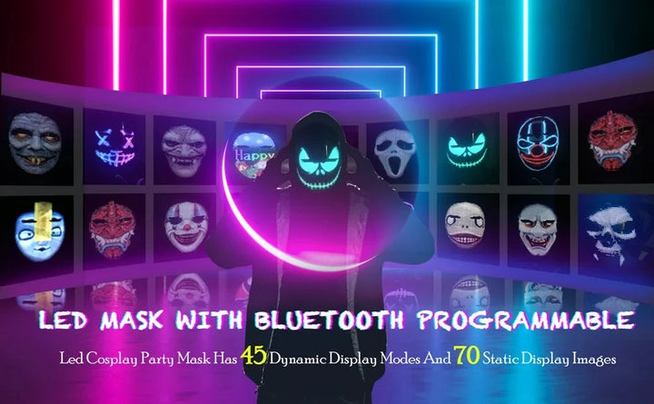 Bluetooth Programmable LED Shining Mask - Full Color Animation & DIY Display Mask